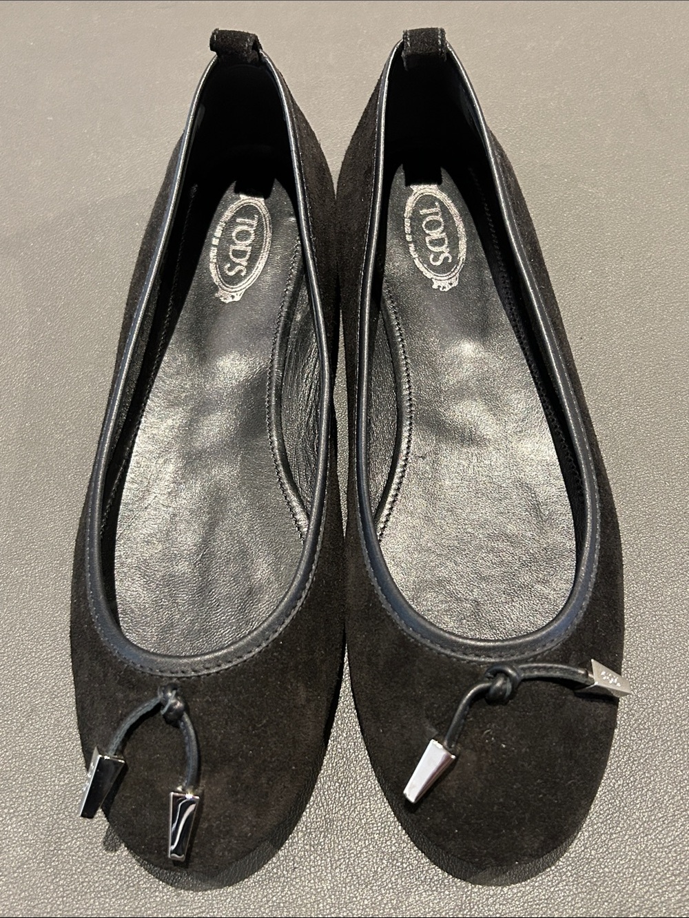 Tod's Black Suede Bow Ballet Flats